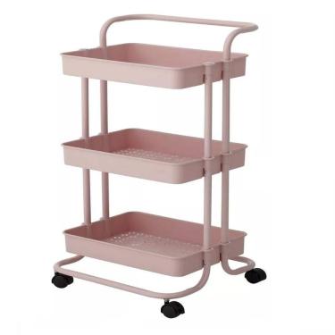 Imagem de Carrinho Auxiliar Studio Lash Design Salao Estetica 3 Prateleiras Multiuso Com Rodinhas E Alça Rose