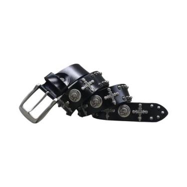 Imagem de Cinto Masculino De Couro Genuíno Estilo Cowboy Com Rebites Metálicos P