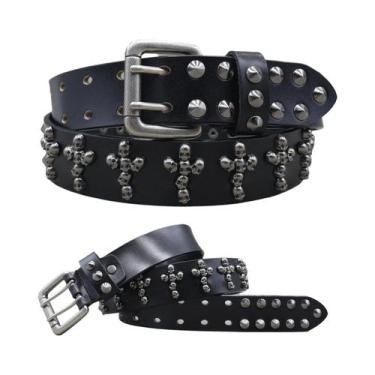 Imagem de Cinto Masculino De Couro Genuíno Estilo Cowboy Com Rebites Metálicos P