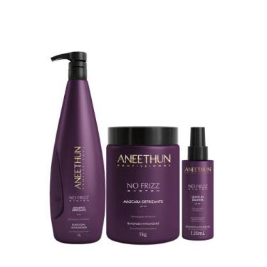 Imagem de Kit Aneethun No Frizz Shampoo 1L, Máscara 1Kg e Finalizador  Controle 