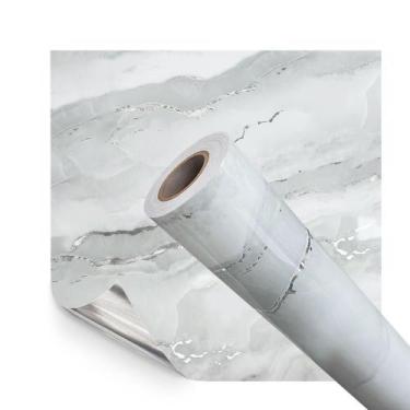 Imagem de Papel de Parede Adesivo Vinilico Premium Mármore Água Marinha Prata 50