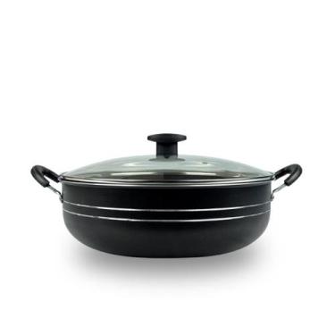 Imagem de Panela Grande Frigideira Wok Silver Lines Preto Antiaderente com alças