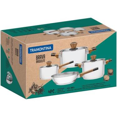 Imagem de Jogo de Panelas Tramontina Brava Baquelite 4 Peças em Aço Inox com Fun
