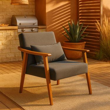 Imagem de Poltrona Aurora Linho Com Almofada Estofada Decorativa Recepção De Escritório Confortável