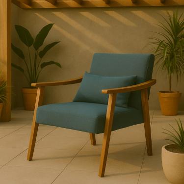 Imagem de Poltrona Aurora Linho Com Almofada Estofada Decorativa Recepção De Escritório Confortável