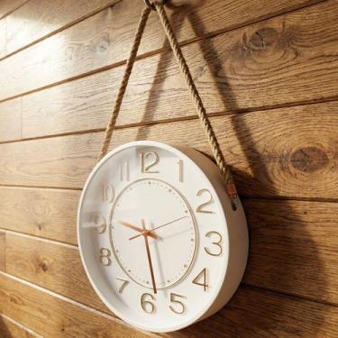 Imagem de Relógio Parede Decorativo Redondo Branco Com Alça Corda 30cm - Genéric