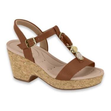 Imagem de Sandalia Feminina Modare Anabela Plataforma Cortiça Confortavel Enfeite Pedraria Moda Ref: 7137.150-Feminino