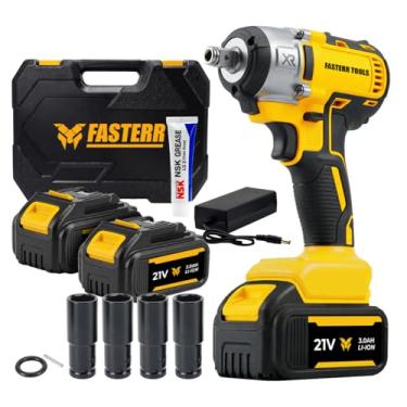Imagem de Chave de Impacto e Parafusadeira Fasterr 21V Brushless FST049 - Kit Completo com 2 Baterias 3.0Ah, Maleta e Soquetes - Torque Forte para Uso Profissional e Automotivo