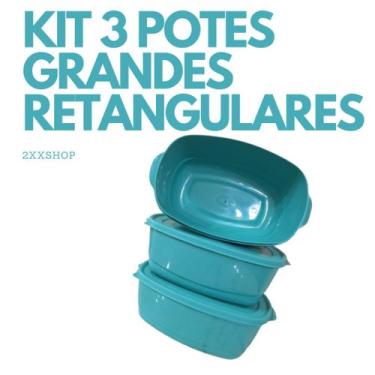 Imagem de Kit 3 Potes Retangular Grandes de 3000 ML Premium Free BPA Frezeer e M