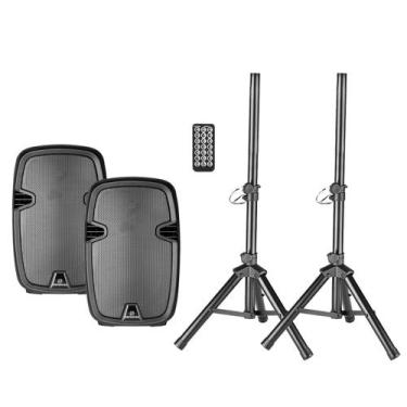 Imagem de Kit 2 Caixa De Som 10 Polegadas Ativa E Passiva 300W Bluetooth USB Com
