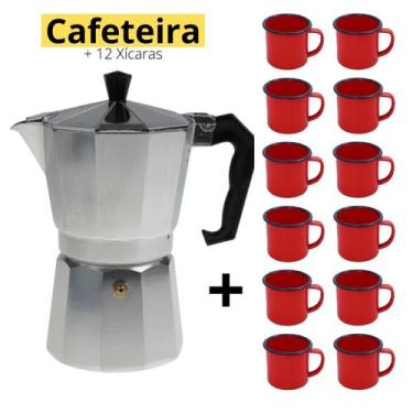 Imagem de Kit Cafeteira Italiana Moka Premium + 12x Canecas Retro 80ml - Art Hou