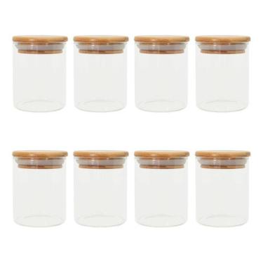Imagem de Kit 8 Pcs Pote De Vidro Com Tampa De Bambu Hermético 200ml - Kadê