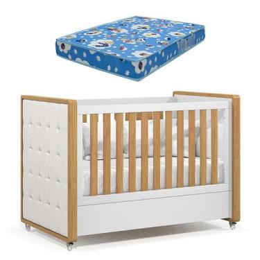 Imagem de Berço Americano Tutto New Freijó Branco Acetinado com Capitonê New Bou