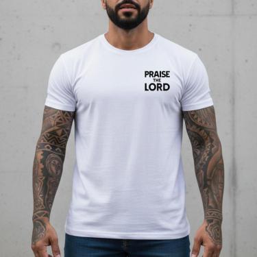 Imagem de Camiseta Masculina Branca Algodão 30.1 Penteado Praise The Lord Estampa Frontal Camisa...