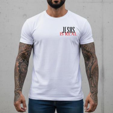 Imagem de Camiseta Masculina Branca Premium Streetwear Slim Fit Camisa Estampa Minimalista Gospel...