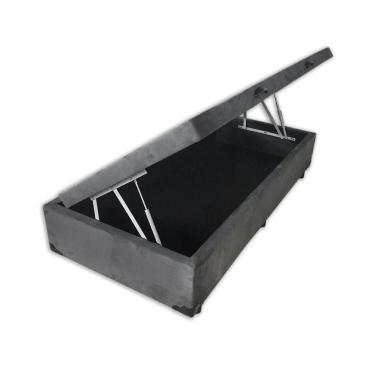 Imagem de Cama Box com Baú Solteiro Baú Blindado Solteirão Estrutura em Madeira Suede Cinza Homequeen