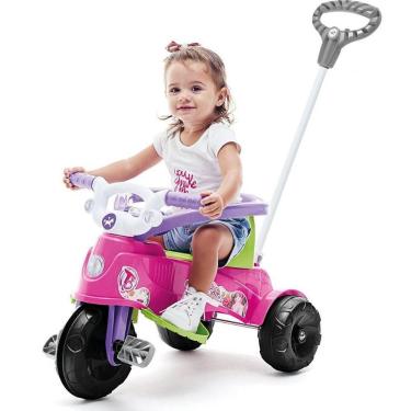 Imagem de Triciclo Ta Te Tico 2 em 1 com Haste Empurradora Suporta Até 30kg Rosa Calesita Brinquedos