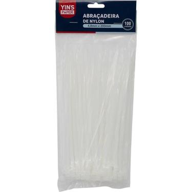 Imagem de Abraçadeira de Nylon 4,8x200mm Pacote com 100 Unidades Resistente Branca Yin's
