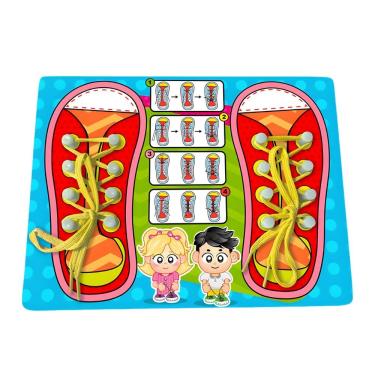 Imagem de Brinquedo Educativo Aprenda Brincando Amarrar o Tênis de Madeira para Crianças DM Toys