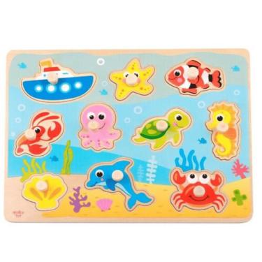 Imagem de Brinquedo de Encaixe Educativo Madeira Fundo do  Mar Tooky - Tooky Toy
