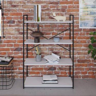Imagem de Estante com 4 Prateleiras 118x80x33cm Yon Branco/Preto - Metalig