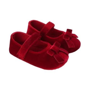 Imagem de Sapatos De Bebê Princesa Com Laço Vermelho, Confortáveis Para Primaver