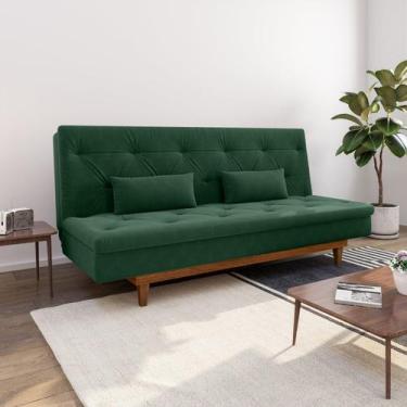 Imagem de Sofá Cama 3 Lugares em Suede Tokio Yescasa Verde/Mel