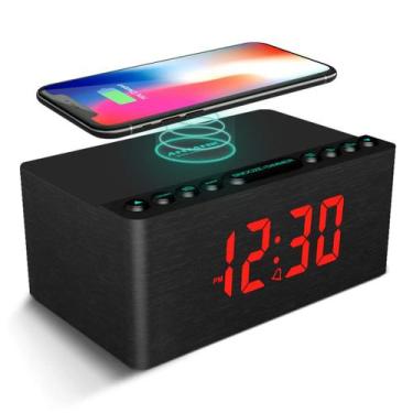 Imagem de Despertador: carregador sem fio de rádio FM digital ANJANK Wood