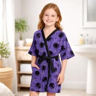 Imagem de Roupão Aveludado Infantil Estampado Wandinha P Lepper
