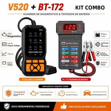 Imagem de Scanner OBD2 Profissional V520 BT172, Kit Analizador De Bateria, Leito