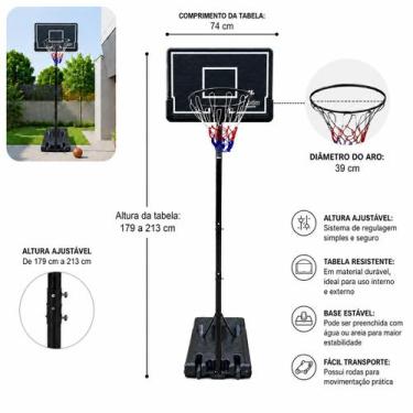 Imagem de Tabela de Basquete Ajustável com Base 179 a 213cm Cesta Portátil com A