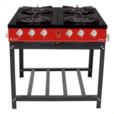 Imagem de Fogão Industrial a Gás Bravo BR4B 4 Bocas Mesa Esmaltada Easy Clean Vermelho Venâncio