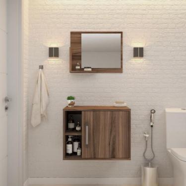 Imagem de Conjunto para Banheiro Gabinete e Espelheira Soft 600 Nogal