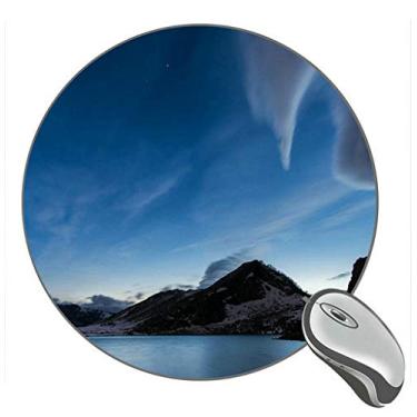 Imagem de Mouse pad de borracha para jogos com estampa de montanhas Asturias Bay Mountains Snow Dusk Blue Sky redondo