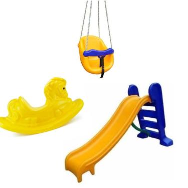 Imagem de Playground Escorregador Médio + Balanço Infantil + Gangorra Cavalinho - Amarelo