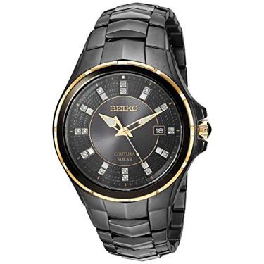 Imagem de SEIKO Relógio masculino – Coleção Coutura – Caixa e pulseira de aço inoxidável movidos a energia solar, Preto, Moderno