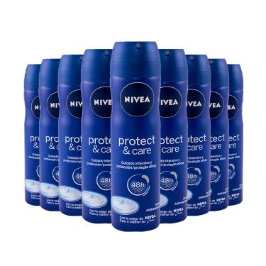 Imagem de Desodorante Aerosol Nivea Protect & Care Proteção 48H Antitranspirante Suave 150ml (Kit com 9)