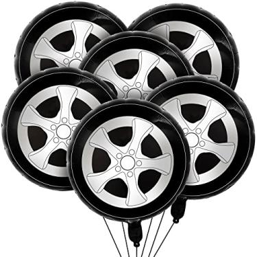 Imagem de 6 Pcs Burnouts Balloons 18 Inch Wheel Balloons Tire Balloons Race Car Birthday Party Supplies Car Theme Party Decorations Foil Balloons Black White