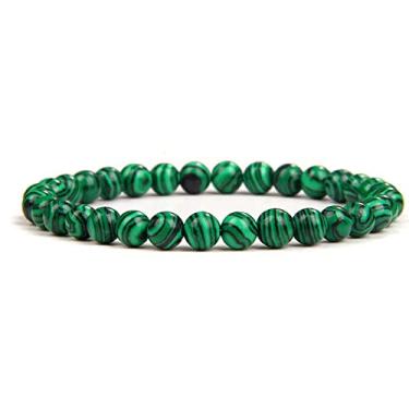 Imagem de Pulseira de pedra de malaquita verde natural feito à mão com contas redondas pulseiras casal energia ioga pulseira homens mulheres joias - malaquita 6 mm, Cristal