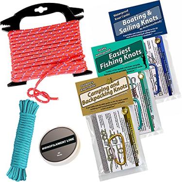 Imagem de ReferenceReady Kit de amarração de nó de luxo com corda, cordão, linha de pesca e 3 guias de amarração de nós (ao ar livre, pesca, passeios de barco) - Aprenda a amarrar 42 nós