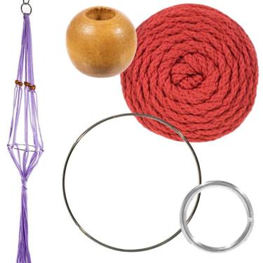 Imagem de Craft County Kits de cabide de plantas de macramé – Cordão de 4 mm – Faz cabide de planta longo de 106 cm (vermelho)