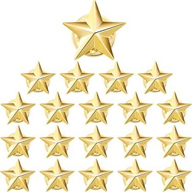 Imagem de Hicarer 20 peças de distintivo de estrela de 5 pontos de broche de lapela dourado para decoração de fantasia de festa de 4 de julho Memorial Veteranos Independência Dia do Trabalho, Cobre