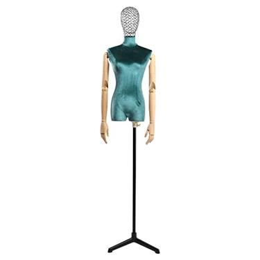 Imagem de Female Mannequin Torso Torso de manequim de busto feminino em forma de vestido, vestido de noiva modelo feminino, tripé de metal/cabeça de metal (Color : Green-A)