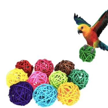 Imagem de Barn Eleven 10 peças de brinquedo de pássaro bolas de vime papagaio bola de vime pássaros brinquedo periquito brinquedos de mastigar brinquedos de mordida para periquito, periquito, cacatua, bolas de decoração multicoloridas (cor aleatória) (grande)