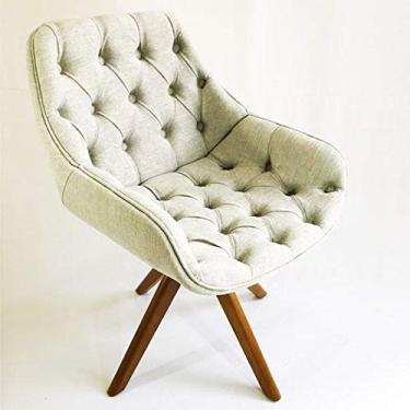 Imagem de Poltrona Decorativa Allana Capitonê tecido linho base madeira maciça - Poltronas do Sul