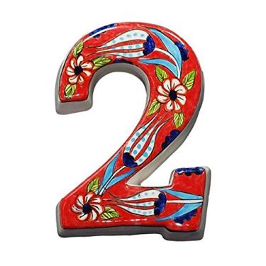 Imagem de Número de placa de cerâmica pintada à mão 3D de 12,7 cm, placa de porta flutuante, números de portão numeral 0-9, etiqueta de endereço, vermelha, à prova de intempéries, durável