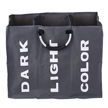 Imagem de Staright Saco grande dobrável de 3 seções para cesto de roupa suja Oxford organizador de saco de armazenamento de roupas sujas com alças de alumínio - cinza escuro
