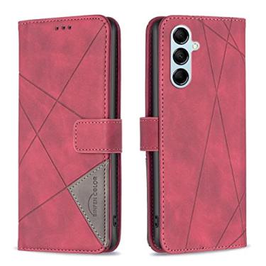 Imagem de LOYWIN Capa para Samsung Galaxy M14, capa de couro PU premium com compartimentos para cartão de crédito e moldura para foto, suporte, amortecedor, capa de telefone TPU de silicone macio para Samsung M14, vermelha