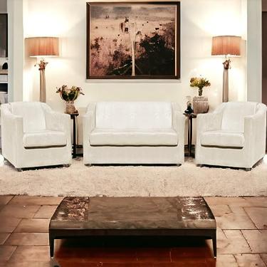 Imagem de Namoradeira Decorativa Para Recepção + 2 Poltronas Decorativas Para Sala De Espera Mila Suede Cores Pé Castanho (Bege)