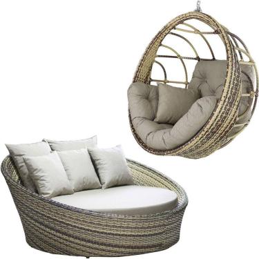 Imagem de Kit Balanço Ninho e Chaise Hungria em Alumínio para Área, Jardim, Piscina - Trama